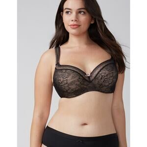 Cacique Lightly Lined Balconette Bra Modern Lace Black Underwire Women 42G